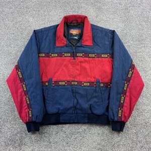 Vintage Cripple Creek Aztec Bomber Jacket Mens Large Red Cotton Aztec Western
